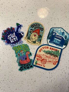 Dutch Bros Colorful Sticker Set — Blue, Red, Green, Cream, Teal